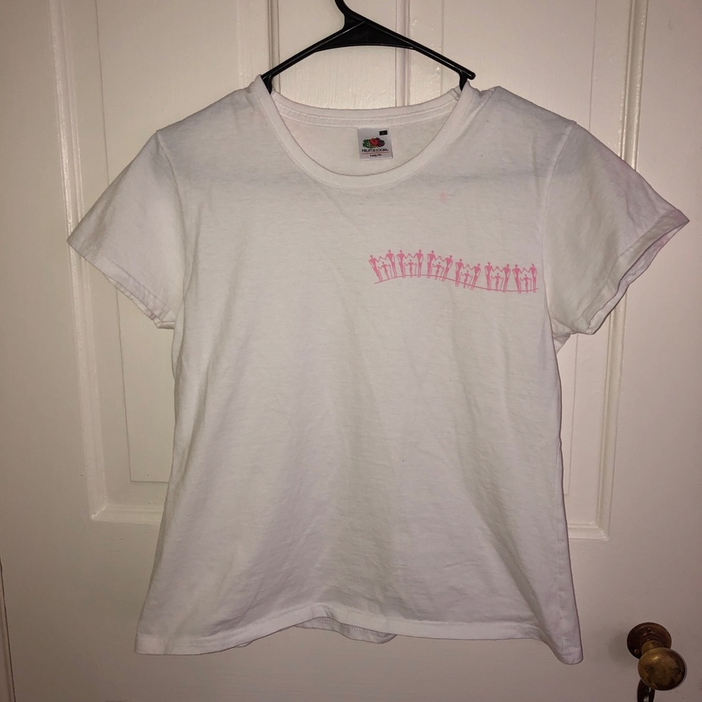 white t shirt w pink people holding hands